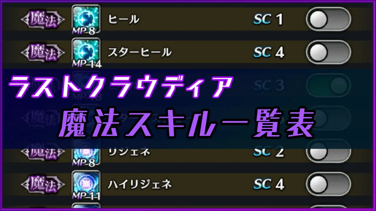 ラスクラ 魔法スキル一覧表 ラングの屋根裏部屋